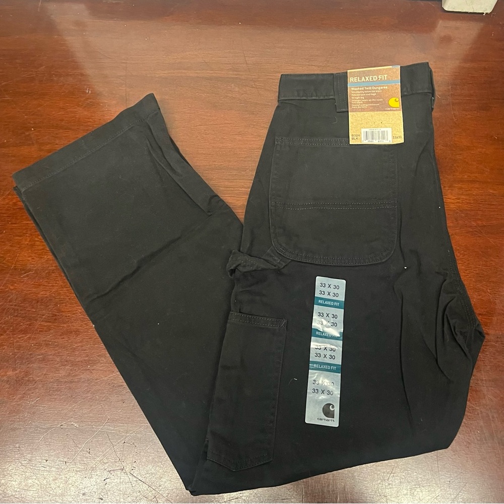 Carhartt B324 BLK Carpenter Pants Mens 33X30 Relaxed Fit Black Utility Cargo NWT